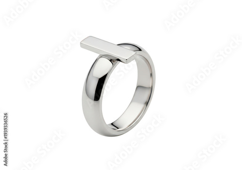 Shiny silver ring with rectangular protrusion isolated on transparent background
