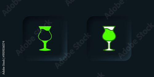 Green Glass of beer icon isolated on black background. Black square button. Vector