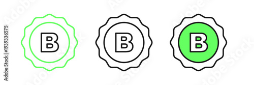 Set line Bottle cap with inscription beer icon isolated on white background. Vector