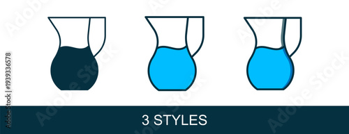 Filled outline Jug glass with water icon isolated on white background. Kettle for water. Glass decanter with drinking water. Vector