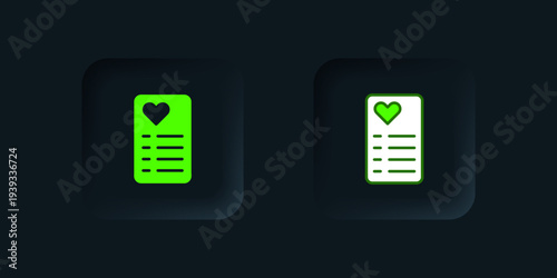 Green Shopping list icon isolated on black background. Black square button. Vector
