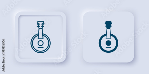 Filled and outline Banjo icon isolated on grey background. Musical instrument. Square button. Vector