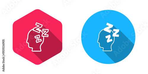 Filled and outline Dreams icon isolated with long shadow background. Sleep, rest, dream concept. Resting time and comfortable relaxation. Vector