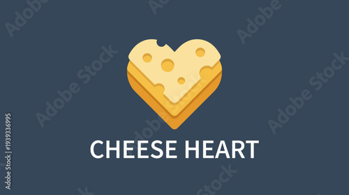 The image depicts a playful heart-shaped cheese logo, combining bright yellow and orange colors, conveying warmth, creativity, and a passion for cheese as a brand representation.