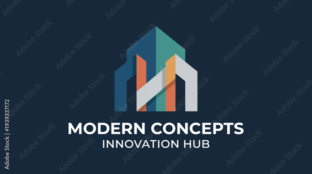 Fototapeta premium The logo displays a stylized building structure with dynamic colors, symbolizing innovation, creativity, and modern solutions ideal for technology-focused enterprises.
