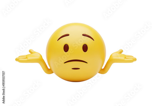 Confused yellow emoji with raised hands isolated on transparent background