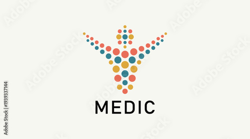 This logo showcases a dynamic design for 'Medic', using colorful dots to form a human figure, symbolizing health, care, and community outreach in the healthcare sector.