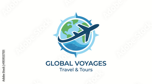 This logo design for 'Global Voyages Travel & Tours' incorporates a globe and airplane, conveying a sense of adventure, exploration, and wanderlust for travel enthusiasts.