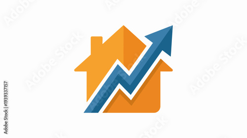This image features a logo with a house icon integrated with an upward arrow, symbolizing growth, stability, and investment in the real estate market.