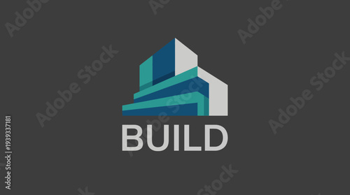This image showcases a modern abstract building design with geometric shapes and vibrant colors, representing innovation and creativity in architecture and construction.