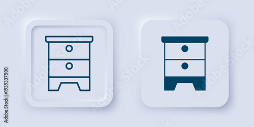 Filled and outline Furniture nightstand icon isolated on grey background. Square button. Vector
