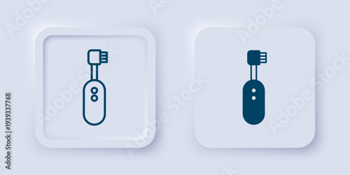 Filled and outline Electric toothbrush icon isolated on grey background. Square button. Vector