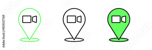 Set line Video chat conference icon isolated on white background. Online meeting work form home. Remote project management. Vector