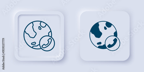 Filled and outline Video chat conference icon isolated on grey background. Online meeting work form home. Remote project management. Square button. Vector