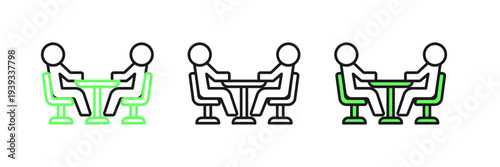 Set line Meeting icon isolated on white background. Business team meeting, discussion concept, analysis, content strategy. Presentation conference. Vector