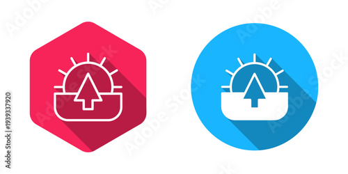 Filled and outline Sunrise icon isolated with long shadow background. Vector