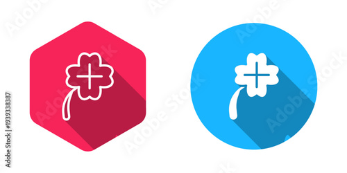 Filled and outline Casino slot machine with clover symbol icon isolated with long shadow background. Gambling games. Vector