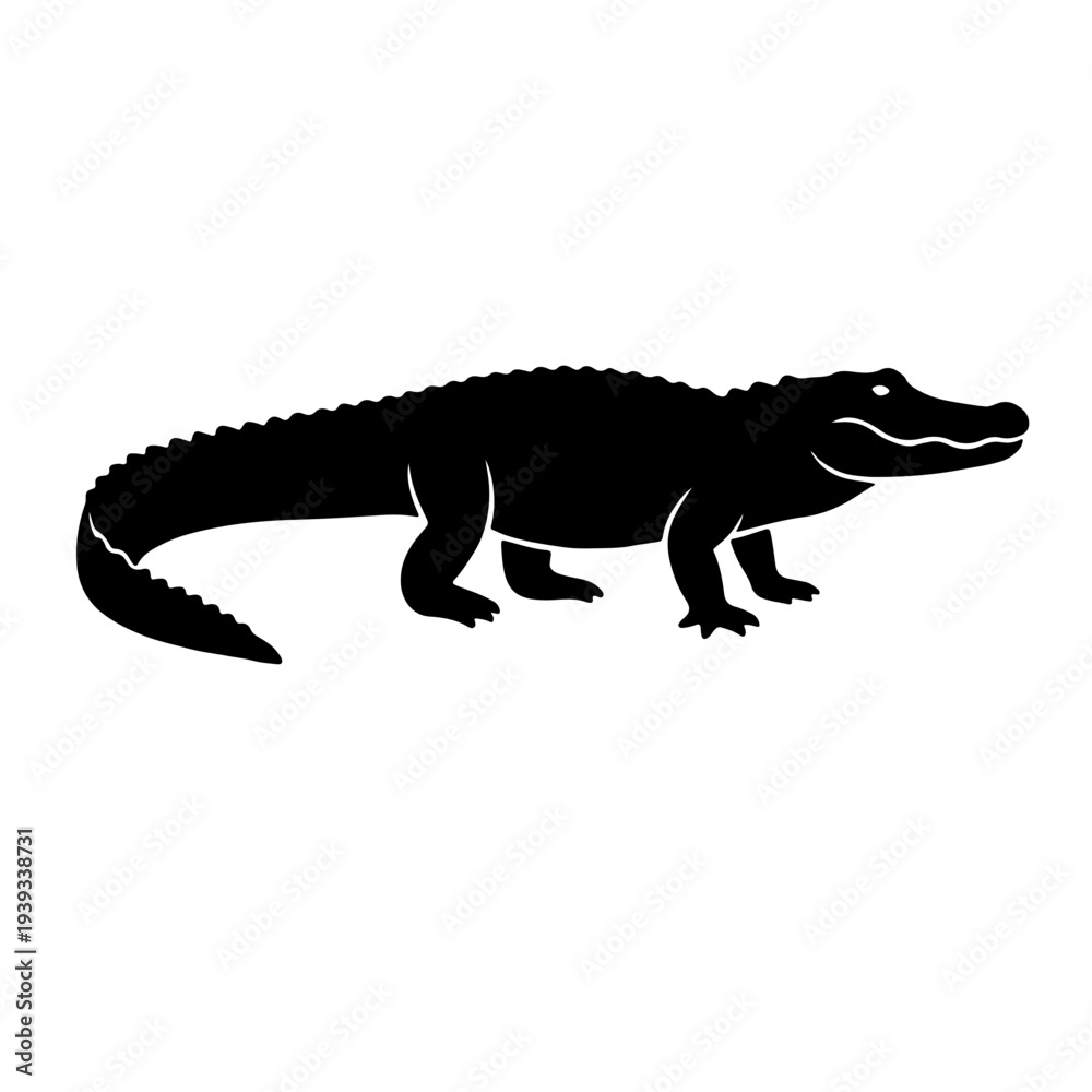 Fototapeta premium Alligator Silhouette Icon, Reptile Animal, Wild Nature Symbol, Black and White Vector