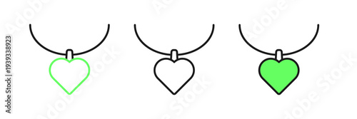 Set line Necklace with heart shaped pendant icon isolated on white background. Jewellery decoration. International Happy Women Day. Vector