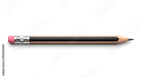 A sharpened wooden pencil with a pink eraser and silver ferrule.