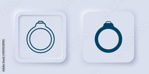 Filled and outline Diamond engagement ring icon isolated on grey background. Square button. Vector