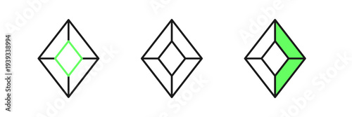 Set line Gem stone icon isolated on white background. Jewelry symbol. Diamond. Vector