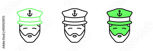 Set line Captain of ship icon isolated on white background. Travel tourism nautical transport. Voyage passenger ship, cruise liner. Vector