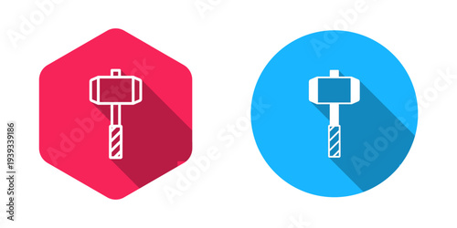 Filled and outline Medieval battle hammer icon isolated with long shadow background. Vector
