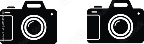 Black camera icon silhouette, front view, vector illustration, photography symbol, flat design, minimal style, cad drawing flat vector illustration