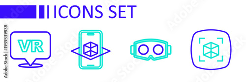 Set line 3d modeling, Virtual reality glasses, and icon. Vector