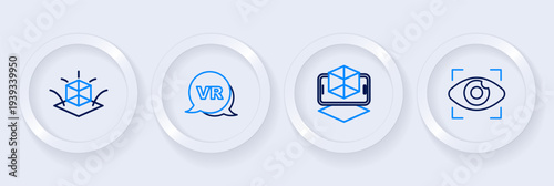 Set line Big brother electronic eye, 3d modeling, Virtual reality and icon. Vector