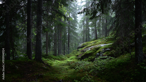 Canvastavla Serene forest trail with mossy rock