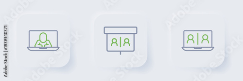 Set line Video chat conference, and icon. Vector