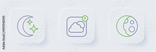 Set line Moon phases, Weather forecast app and and stars icon. Vector