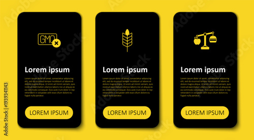 Set Calorie calculator, Wheat and No GMO. Business infographic template. Vector