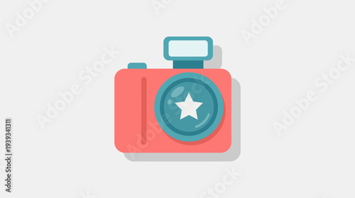 A vibrant, stylized camera illustration featuring a prominent star logo, ideal for photography enthusiasts and digital art lovers seeking modern visuals.