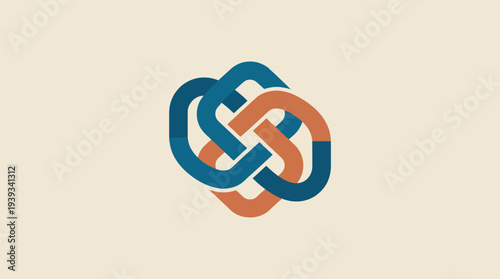 A striking image featuring intertwined geometric shapes in blue and orange tones, symbolizing interconnectedness and relationships with a vibrant contemporary aesthetic.