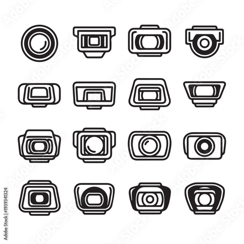 Camera Lens and Body Icons Collection Minimalist Line Art Style