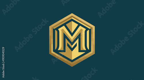 A luxurious hexagonal logo featuring a stylized letter M in gold, representing elegance and sophistication, ideal for premium brands or businesses.