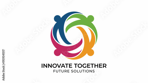 This image illustrates teamwork and unity through a circular arrangement of colorful human figures, emphasizing collaboration, diversity, and future solutions in a visually cohesive design.