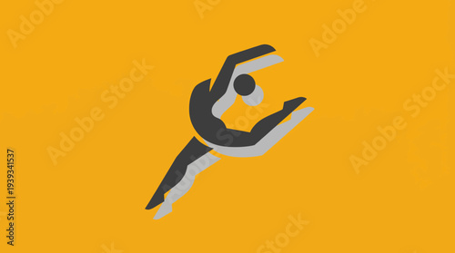 This abstract representation showcases a dancer leaping gracefully against a vibrant orange background, emphasizing movement, elegance, and the beauty of dance art.