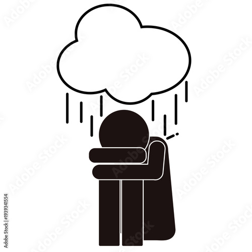 感情を表現している人物のピクトグラム_落ち込み雨に打たれる人