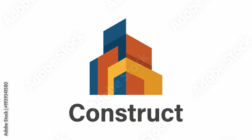 A dynamic logo featuring layered shapes in warm colors, symbolizing construction and urban development in a contemporary visual style intended for modern architectural branding.