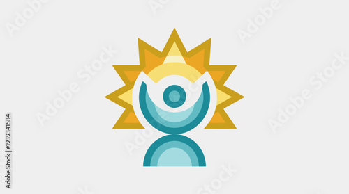 A bright and uplifting logo design featuring a human figure with a sun motif, representing health, wellness, and the pursuit of happiness in a modern context.