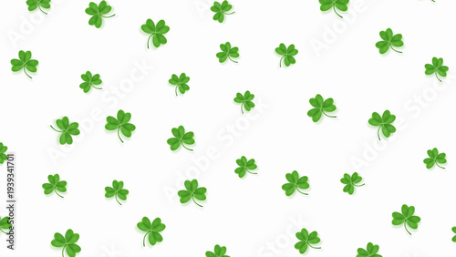 WebGreen leaf clover pattern scattered on white background pattern design. seamless pattern of clover leaves on a light background. St Patrick Day shamrock symbols decorative elements pattern.