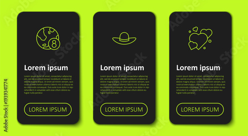 Set line International Women Day, Elegant women hat and Heart. Business infographic template. Vector