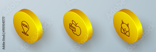 Set Isometric line Kcal, Apple and measuring tape and Obesity icon. Vector