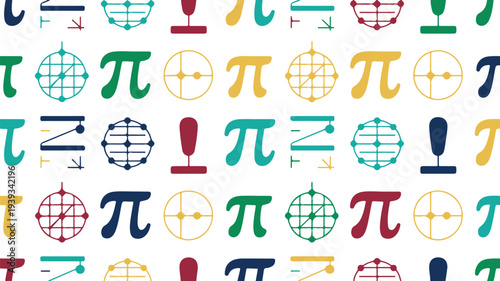 Colorful mathematical symbols and icons on white background for education and design