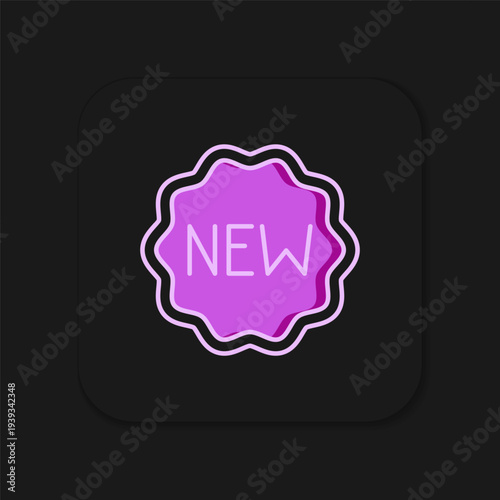 Filled outline Price tag with an inscription New icon isolated on black background. Badge for price. Promo tag discount. Flat filled outline style with shadow. Vector