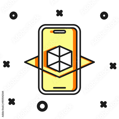 Filled outline 3d modeling icon isolated on white background. Augmented reality or virtual reality. Flat filled outline style with shadow. Vector